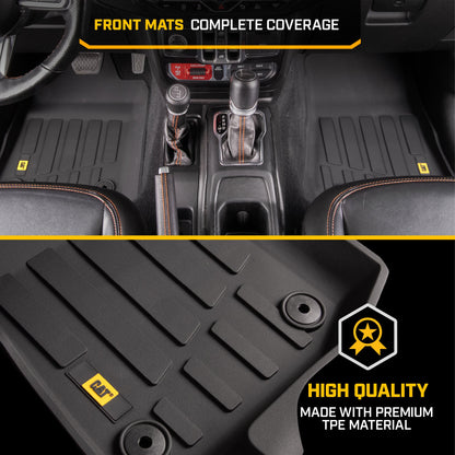 CAT 3-Stück JustFit 3D Bodeneinlagematten für Jeep Wrangler 4WD (2018 - 2026) - All Weather, Heavy Duty, Custom Fit
