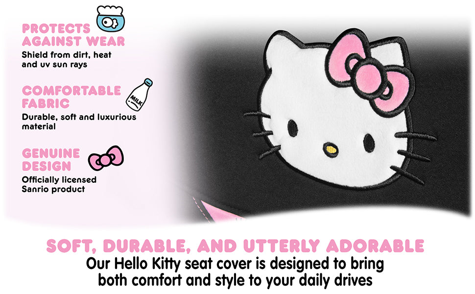 Hello Kitty Car Seat Cover - Niedliche und langlebige Pink Vordersitzbezug, Adorable Hello Kitty Design, Komfortable und lang anhaltende Polyester, Autozubehör Geschenk Hello Kitty Zubehör 1pc Schwarz / Pink