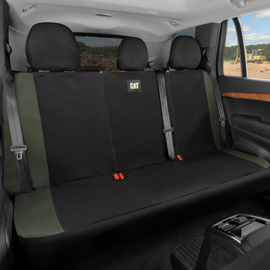 Cat Flexfit Green Rear Seat Cover für Auto - Langlebiger Canvas & Mesh Design 60/40 Split Bench Protector für Autos, LKW & SUVs - Rücksitz Abdeckung für Hinterbank - Interieur Car Zubehör