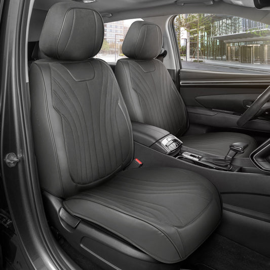 MotorBox Elite Edition Faux Leder & Suede Sitzbezüge für Autos, LKW & SUV - 2 Holzkohle Autositzbezüge für Vordersitze - Universal Fit Car Zubehör Automotive Interior Protector für Autos