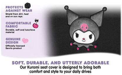 Hello Kitty Kuromi Autositzbezüge - Niedliche schwarze und violette Vordersitzbezüge mit Lavendelakzenten, langlebiges und komfortables Polyester, Autozubehör Hallo Kitty Zubehör 2pc