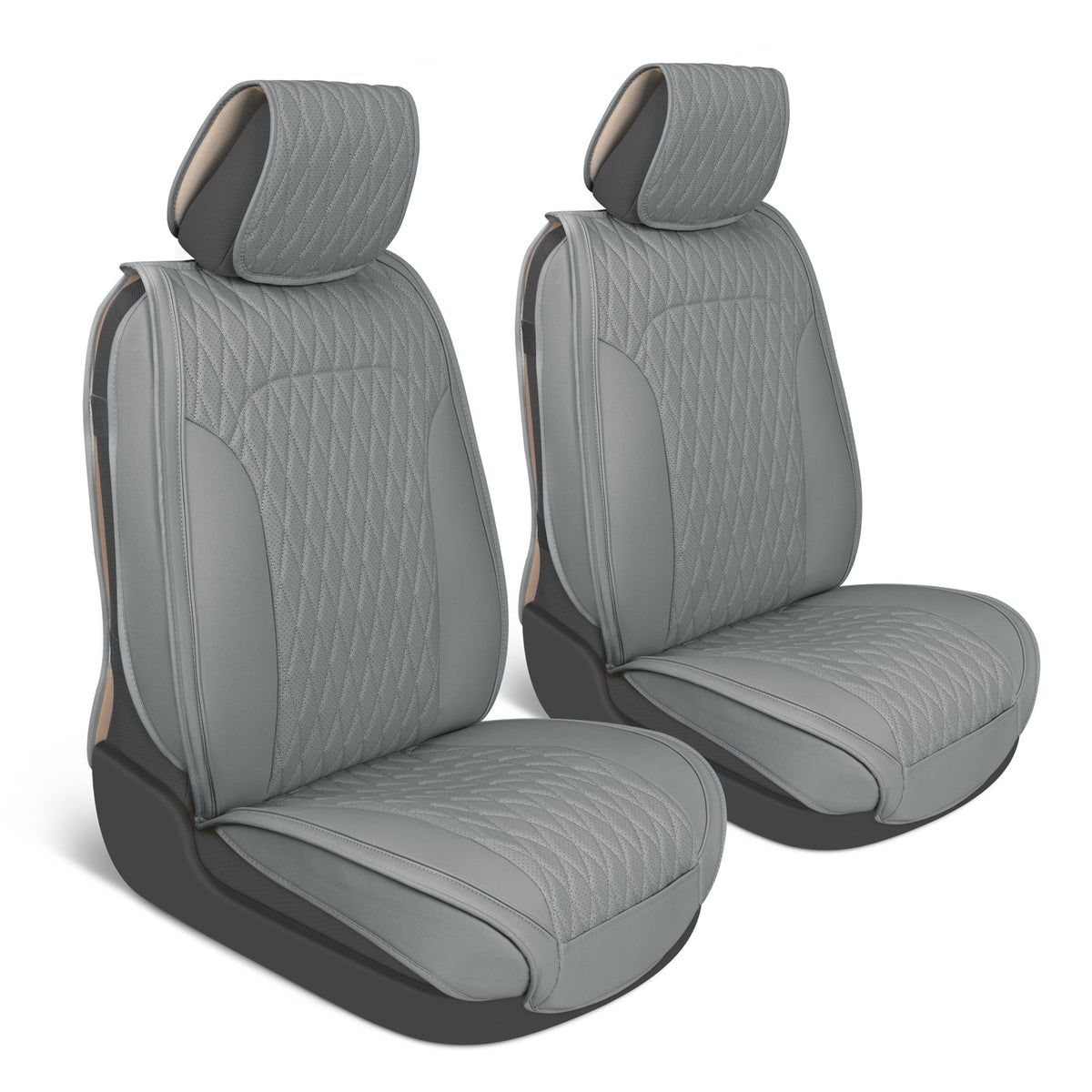 Car Seat Covers - DiamondLux Edition Premium Faux Leather Seat Protectors - Doppelkreuz-Nähte gepolsterte Automobilzubehör für LKW, SUVs, Autos - Front Seat Set