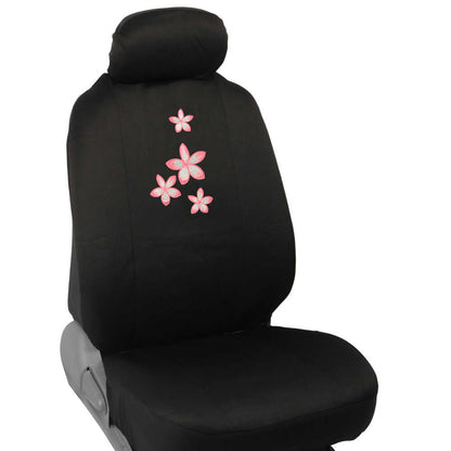 BDK 12-Piece Pink Flowers Vordersitzbezüge, Rücksitzbezug, Sitzgurtpads und Lenkradbezug (Fits 14.5' - 15.5')