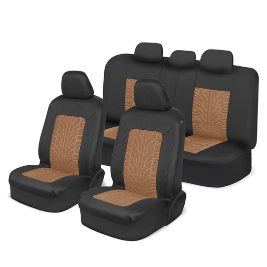 MotorTrend GrandPrix Reifen geprägte Vordersitz- und Rücksitzabdeckungen - Beige