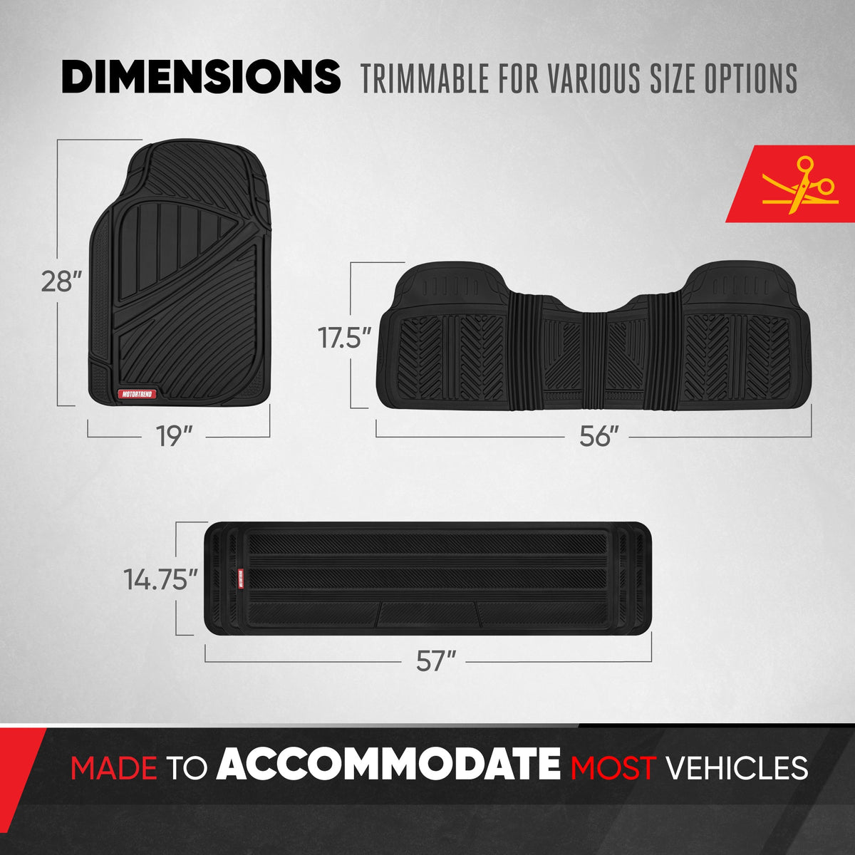 MotorTrend 4-Piece 3-Rows Extra-High Ridgeline Vorderbodenmatten, Mittelbodenmatte und Hinterbodenmatte