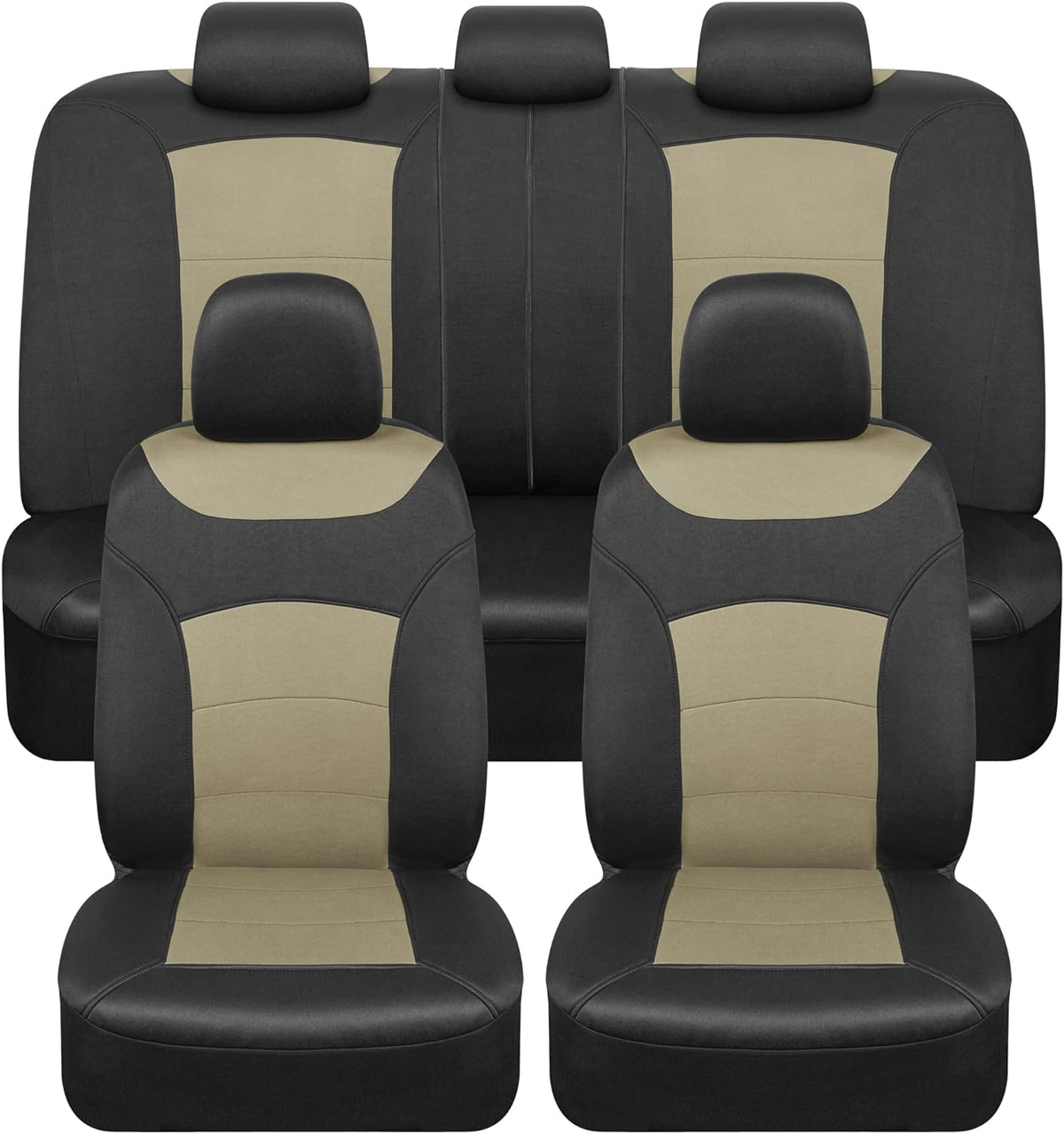 BDK carXS Turismo Car Seat Covers Volles Set, Beige Two-Tone Front Seat Covers mit Split Rear Bench Back Seat Cover, Automotive Seat Covers für LKW SUV Van Auto (Mehrere Farben)