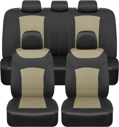 BDK carXS Turismo Car Seat Covers Volles Set, Beige Two-Tone Front Seat Covers mit Split Rear Bench Back Seat Cover, Automotive Seat Covers für LKW SUV Van Auto (Mehrere Farben)