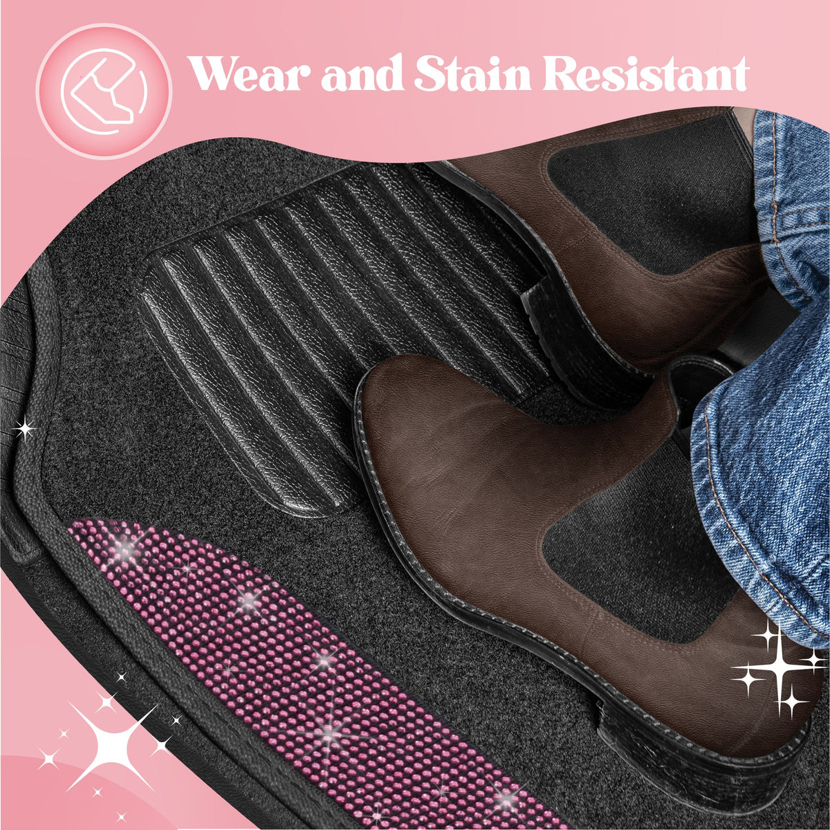 Carbella 4-Piece Diamond Bling Vorderbodenmatten und Hinterbodenmatten - Pink