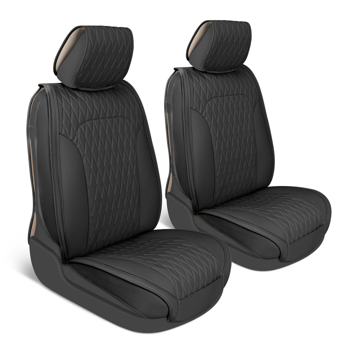 Car Seat Covers - DiamondLux Edition Premium Faux Leather Seat Protectors - Doppelkreuz-Nähte gepolsterte Automobilzubehör für LKW, SUVs, Autos - Front Seat Set