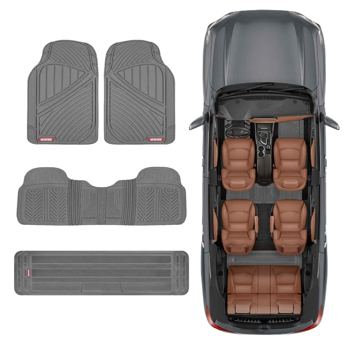 MotorTrend 4-Piece 3-Rows Extra-High Ridgeline Vorderbodenmatten, Mittelbodenmatte und Hinterbodenmatte