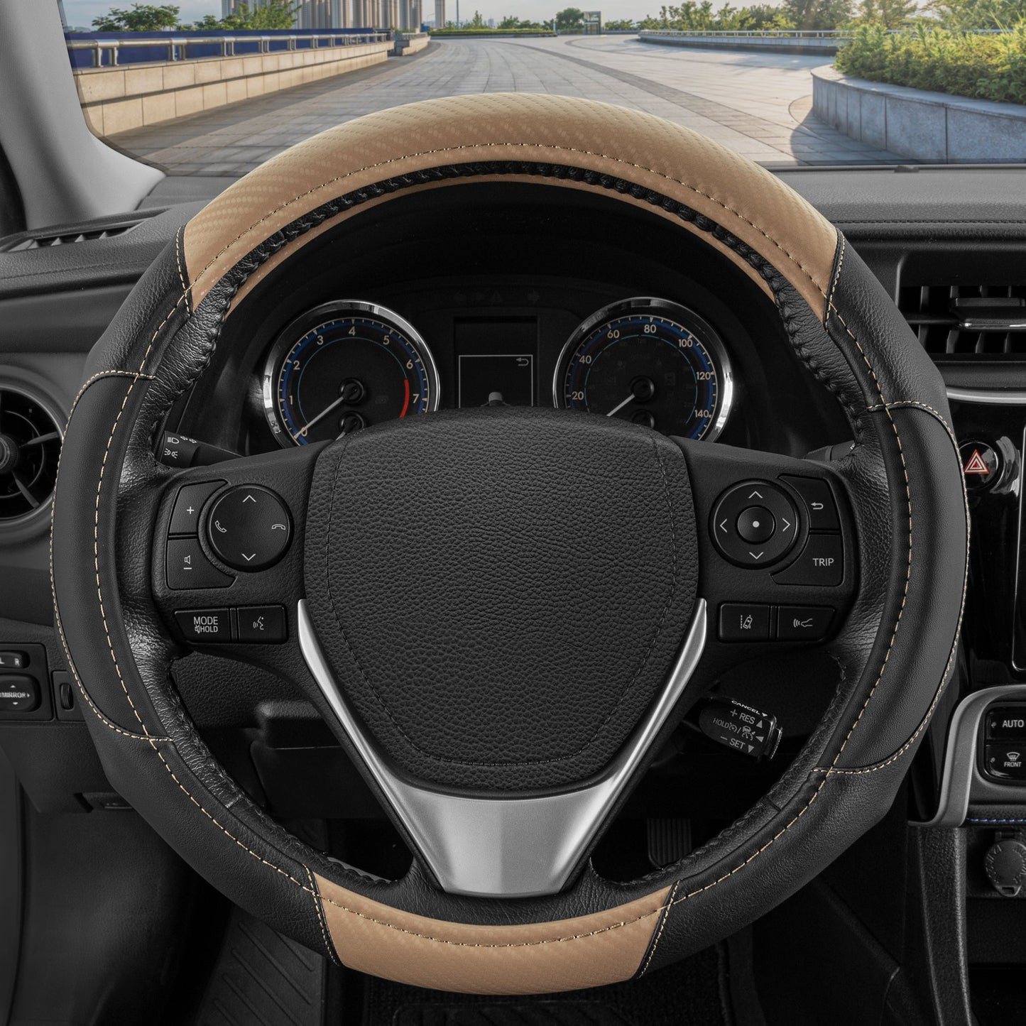 MotorTrend GripDrive Carbonfaser weben Ergonomic Grip Lenkrad Abdeckung (Fits 14.5' - 15.5')
