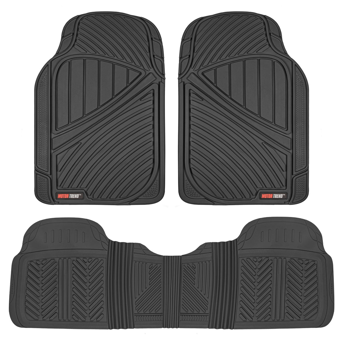 MotorTrend 3-Stück FlexTough Performance Deep Channel Front Floor Matts und Rear Floor Mat - Heavy Duty, All Weather, Trimm to Fit
