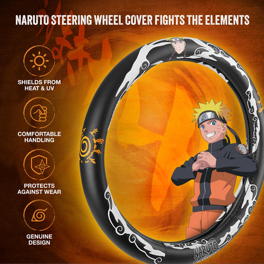 Naruto Shippuden Car Lenkrad Abdeckung, 15 Zoll Anime Lenkrad Abdeckung, gepolsterte Soft Comfortable Cover Anime Car Zubehör für Männer Frauen, Kirigakure