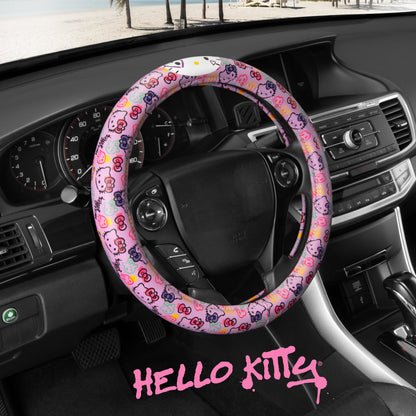 Hallo Kitty Lenkrad Abdeckung, Offizielle Sanrio Auto Lenkrad Abdeckung mit Universalgröße 14.5 - 15, Niedliche Lenkrad Abdeckung für Frauen, Hallo Kitty Auto Zubehör (Lavendeldruck)