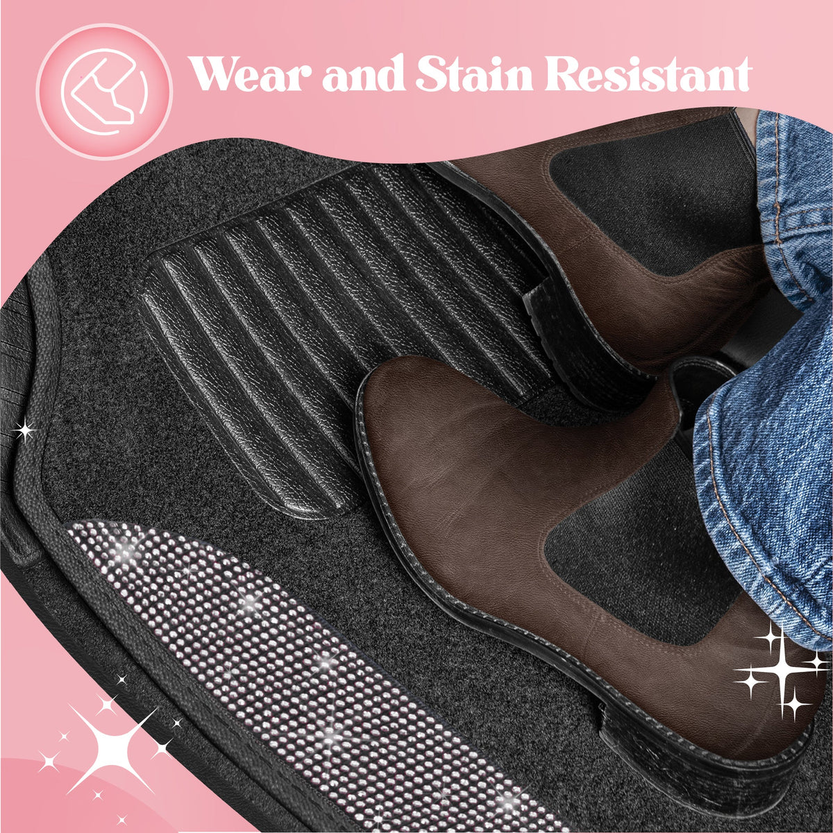Carbella 4-Piece Diamond Bling Vorderbodenmatten und Hinterbodenmatten - weiß