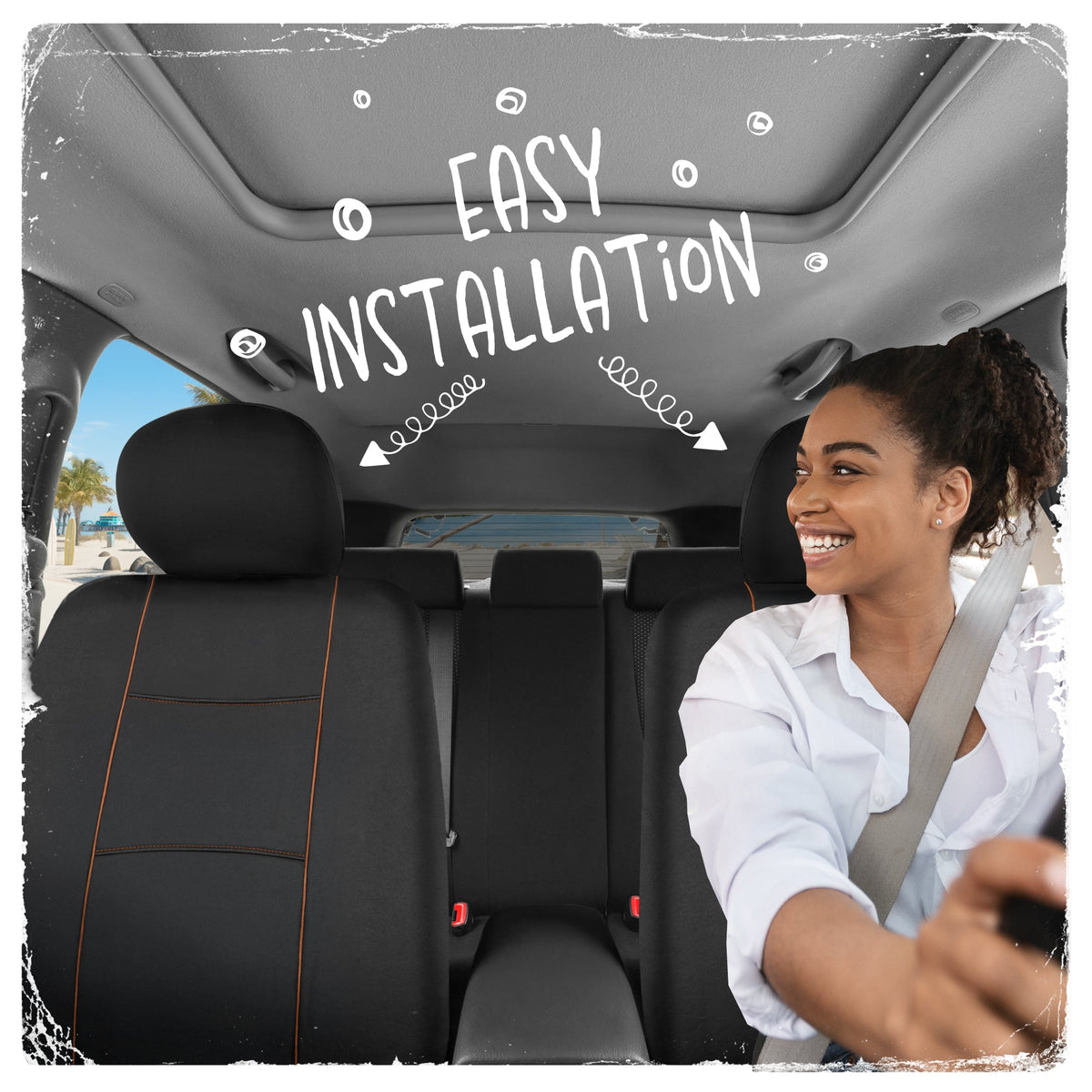 C&C Napa Ledertasche 2 Vordersitze - Faux Leder Auto Sitzprotektoren für Autos & LKW - UV-resistent, leicht zu reinigen, universelle Passform - Stilvolles Küstendesign für Sommer Auto Interior Upgrade
