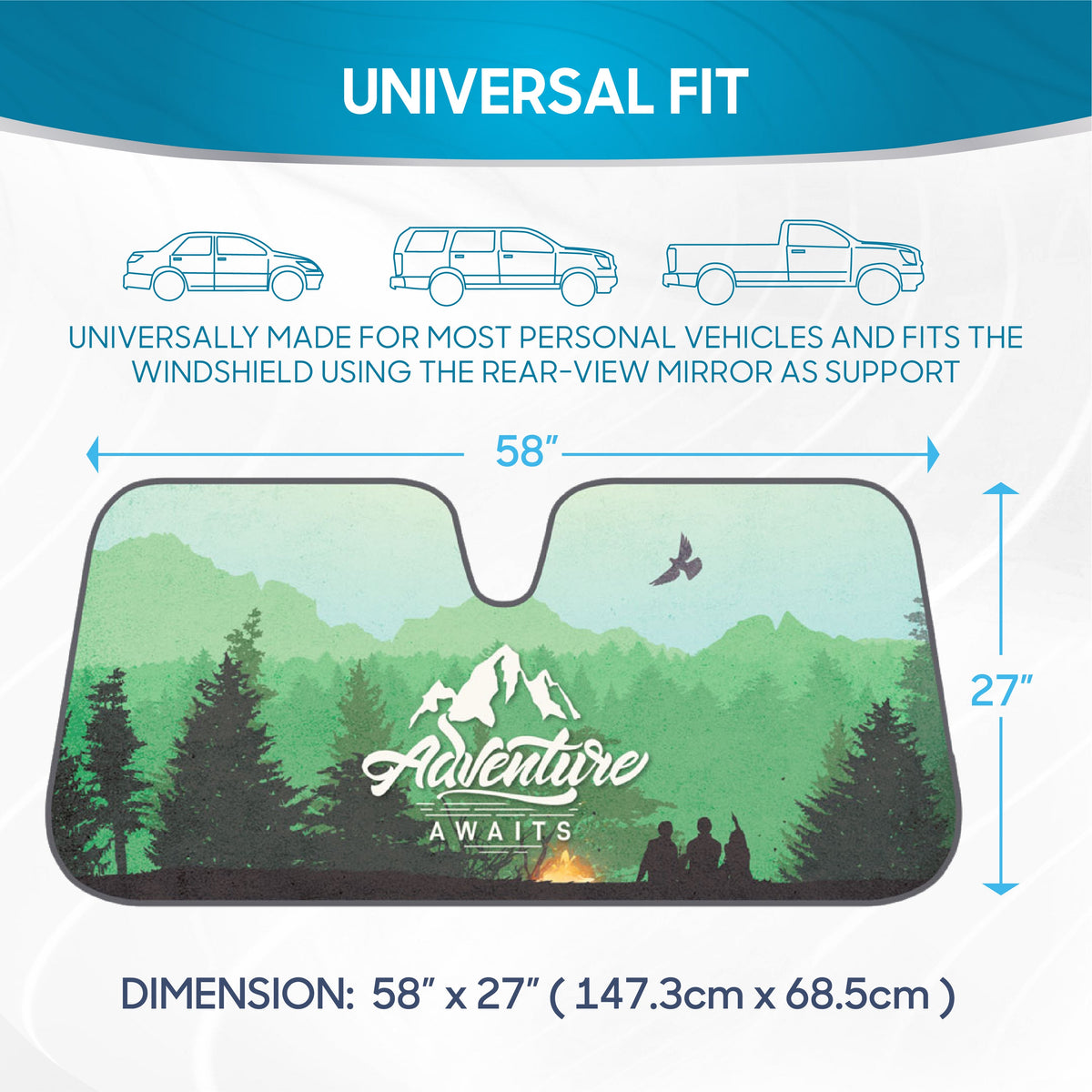 BDK Adventure erwartet Front Windschutzscheibe Sonnenschirm mit Klettverschluss (58' x 27')