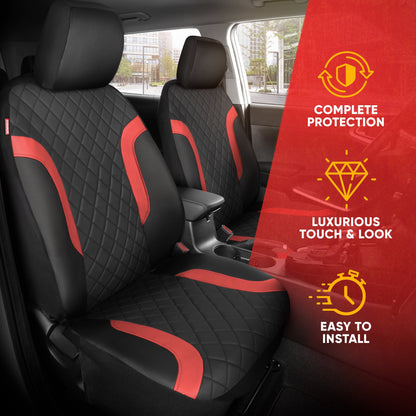 Motor Trend Faux Ledersitzbezüge für LKW, Autos und SUV - Front Black & Red Car Seat Cover Set - Universal Fit für die meisten Automobile - Forros Para Asientos De Carro - CarSeat Cover Zubehör