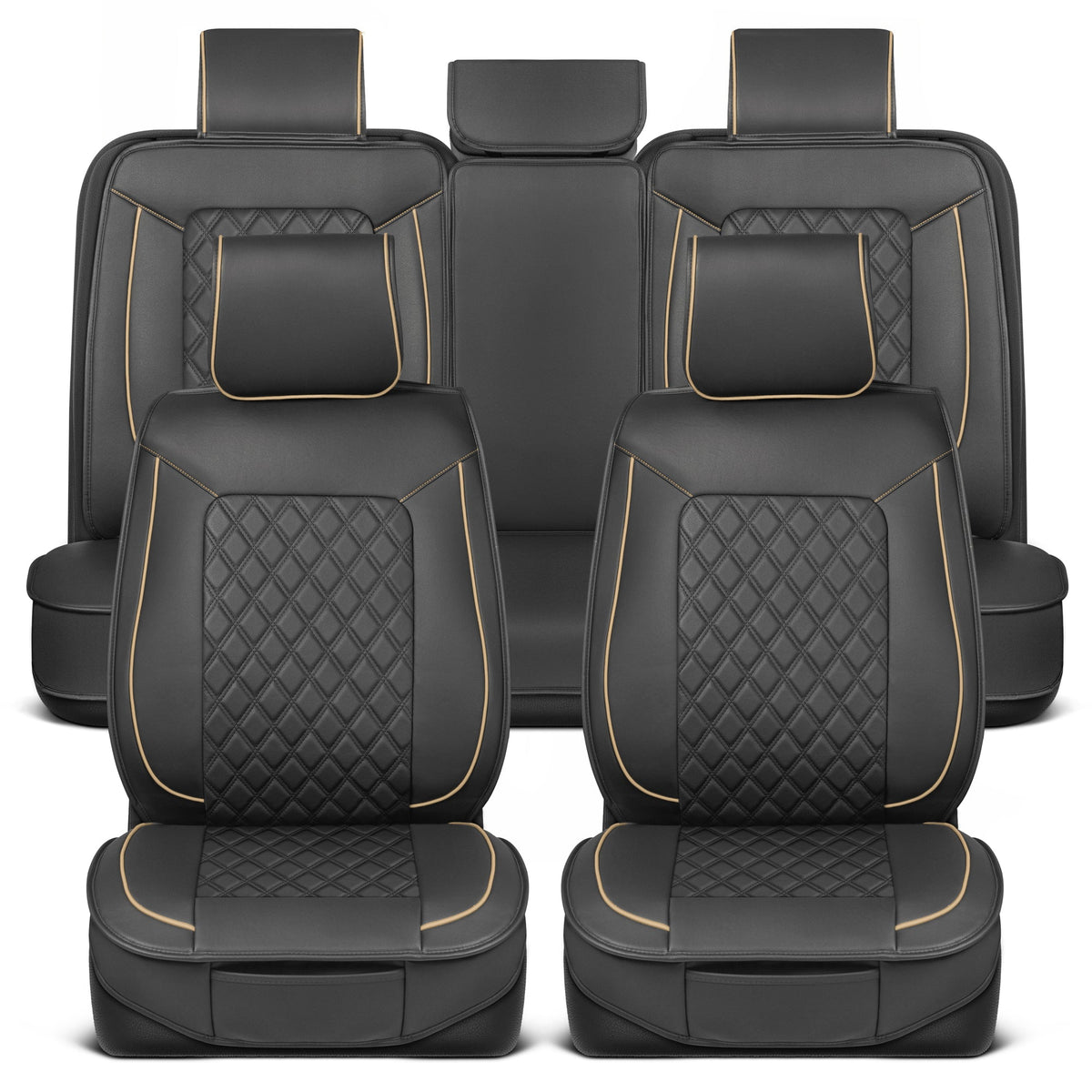 MotorBox 11-Piece Prestige Edition Premium Faux Leather Diamond Stitched Cushion Vordersitz- und Rücksitzabdeckungen