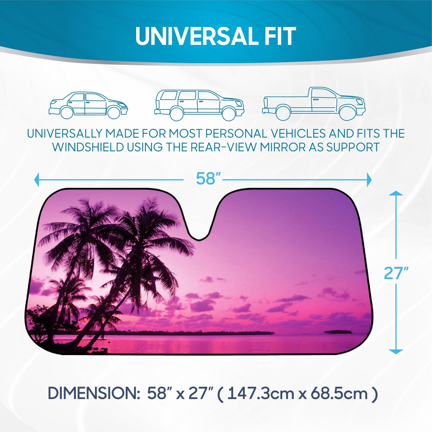 BDK Purple Palm Beach Front Windschutzscheibe Sonnenschirm (58' x 27')