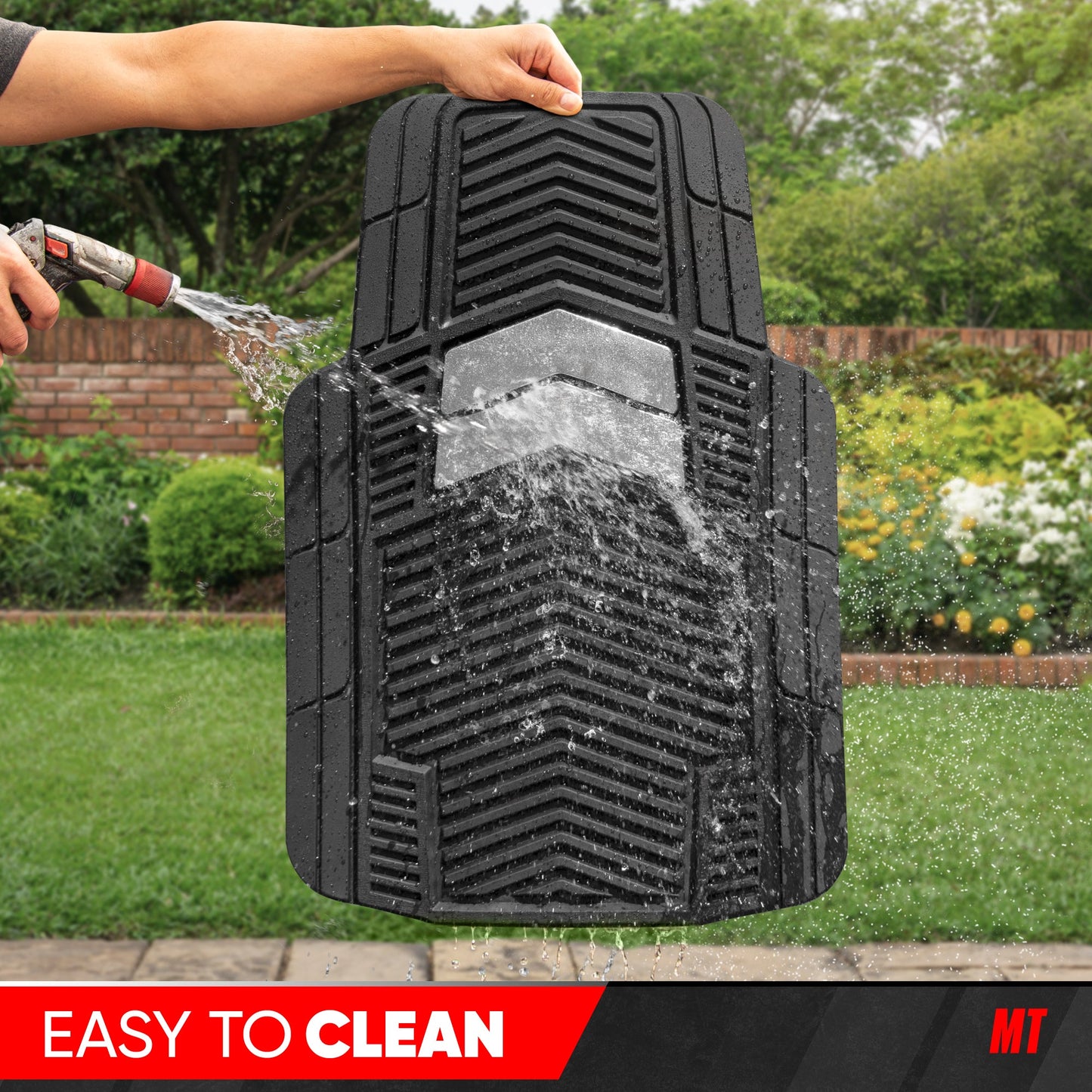 Motor Trend FlexTough Shield Black & Silver Allwetter-Bodenmatten für Autos, LKW & SUVs - Heavy Duty Waterproof Rubber Car Matts, Universal Trim für Automobilzubehör für den Innenraumschutz, Front & Rear Floor Liners
