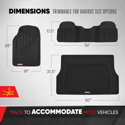MotorTrend 4-Piece FlexTough Performance Deep Channel Front Floor Mat, Rear Floor Mat und Trunk / Cargo Mat - Heavy Duty, All Weather, Trim to Fit