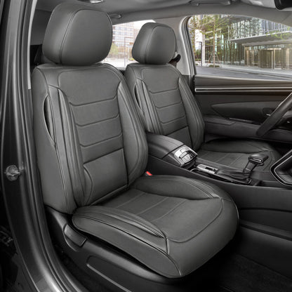 MotorBox Elite Edition Faux Ledersitz Abdeckungen für Autos, LKW und SUV - 2 graue Autositz Abdeckungen für Vordersitze - Universal Fit Car Zubehör Automotive Interior Cover Protector für die meisten Fahrzeuge