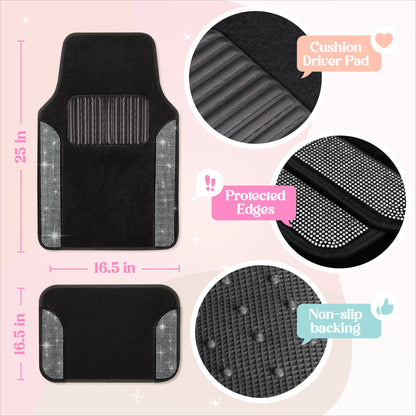 Carbella 4-Piece Diamond Bling Vorderbodenmatten und Hinterbodenmatten - weiß
