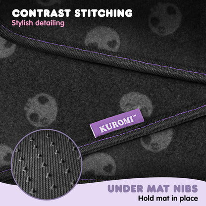 Kuromi Carpet Car Bodenmatten - Universal Fit für Autos, SUVs & Trucks - Schwarz mit Kuromi Print & Purple, Pink Accents - Front & Rear Set, 4 Stück