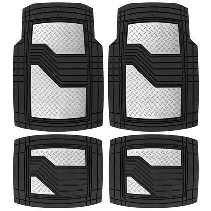 CAT 4-Stück Zwei-Tone Metallic-Look Front Floor Matts und Hintere Bodenmatten - Heavy Duty, All Weather, Trimm to Fit