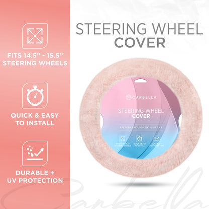 Carbella Soft Pink Fuzzy Lenkrad Abdeckung, Standard 15 Zoll Größe passt die meisten Fahrzeuge, niedliche Faux Pelz Auto Lenkung Abdeckung mit Soft Fluffy Furry Touch, Auto Zubehör für Frauen