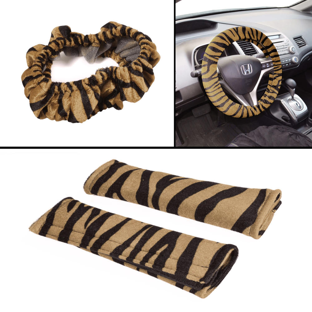 BDK 12-Piece Brown Tiger Vordersitze, Rücksitze, Sitzgurtpads und Lenkradabdeckung (Fits 14.5' - 15.5')