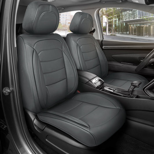 MotorBox Elite Edition Faux Ledersitzbezüge für Autos, LKW und SUV - 2 Holzkohle Autositzbezüge für Vordersitze - Universal Fit Car Zubehör Automotive Interior Protector für die meisten Fahrzeuge