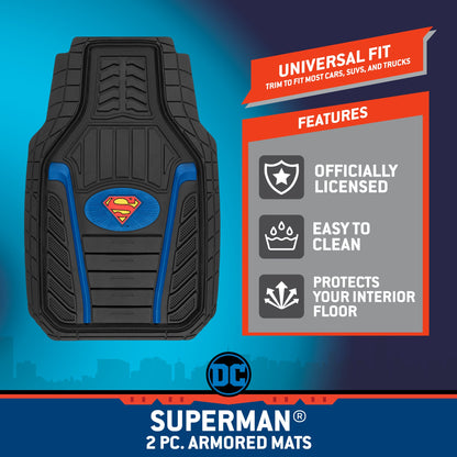 BDK Armored Super Hero Car Floor Matts - Offiziell lizenzierte DC Comics - All Weather Heavy Duty Auto Interieur Liners für Auto Truck Van SUV (Mehrere Stile)
