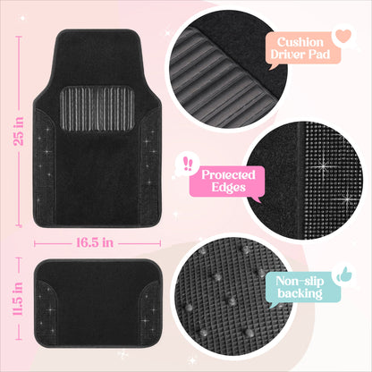 Carbella 4-Piece Black Diamond Crystals Vorderbodenmatten und Hinterbodenmatten