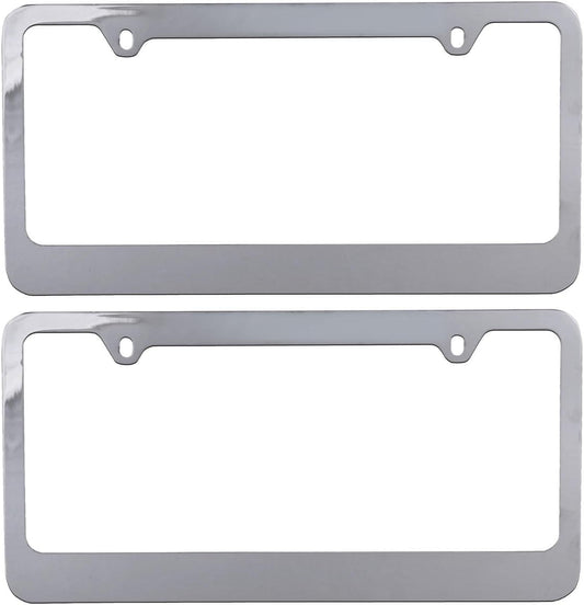 BDK Die-Cast Stainless Metal License Plate Frame / Holder Universal Size - Blank Metal Design (Paket von 2)