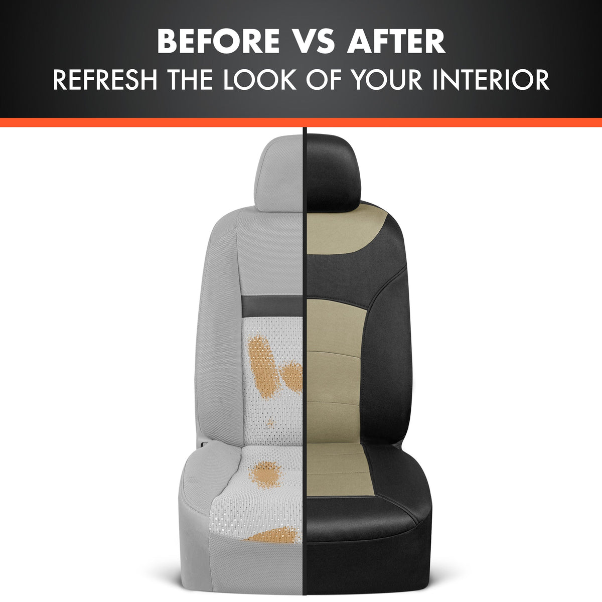BDK carXS Turismo Car Seat Covers Volles Set, Beige Two-Tone Front Seat Covers mit Split Rear Bench Back Seat Cover, Automotive Seat Covers für LKW SUV Van Auto (Mehrere Farben)