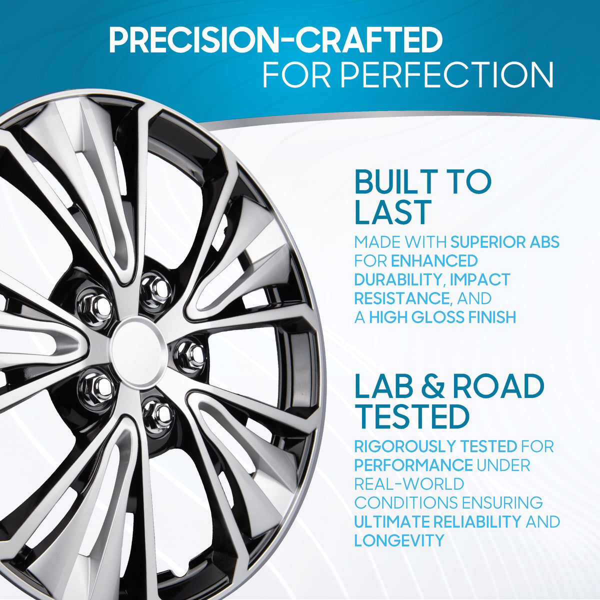 BDK 40,6 cm Hubcaps Set von 4 - OEM Ersatz Snap-On Wheel Rim Covers - Universal Fit Car Wheel Cover für Autos, LKW, SUV, Vans Durable ABS Black & Silver 5-Spoke Hub-Cap Car Zubehör Außen