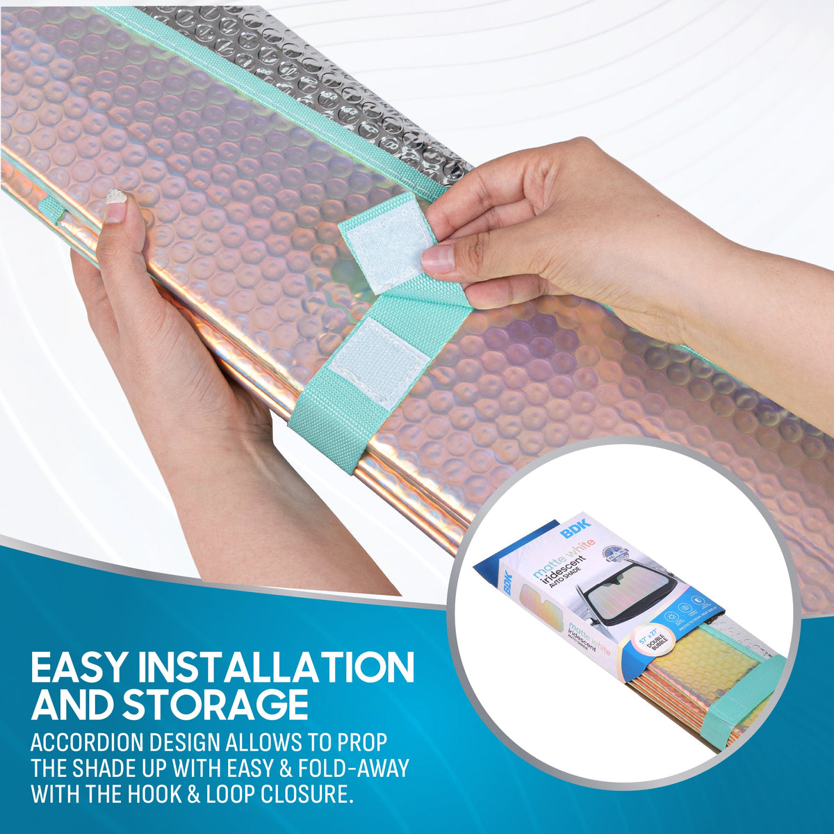 BDK Iridescent Mermaid, Hologrammfolie, Chameleon Front Windschutzscheibe Sonnenschutz, Doppelblasen-Akkordeon Falt Auto Sonnenschutz für Auto LKW SUV 58 x 27 Zoll