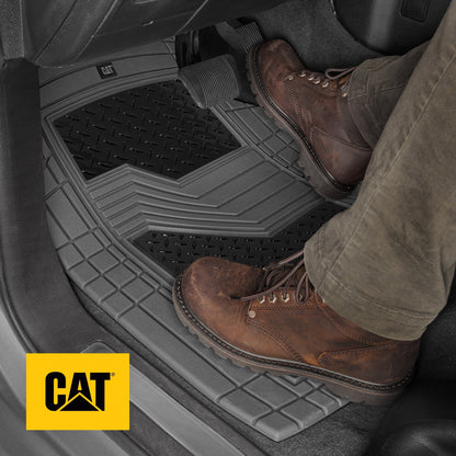 CAT 4-Stück Zwei-Tone Metallic-Look Front Floor Matts und Hintere Bodenmatten - Heavy Duty, All Weather, Trimm to Fit