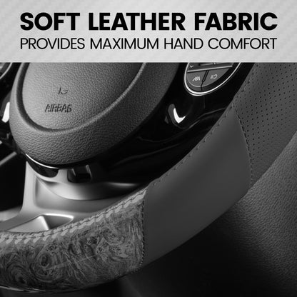 BDK Burlwood Pattern und Leder-Sport Grip Lenkrad Abdeckung (Fits 14.5' - 15.5')