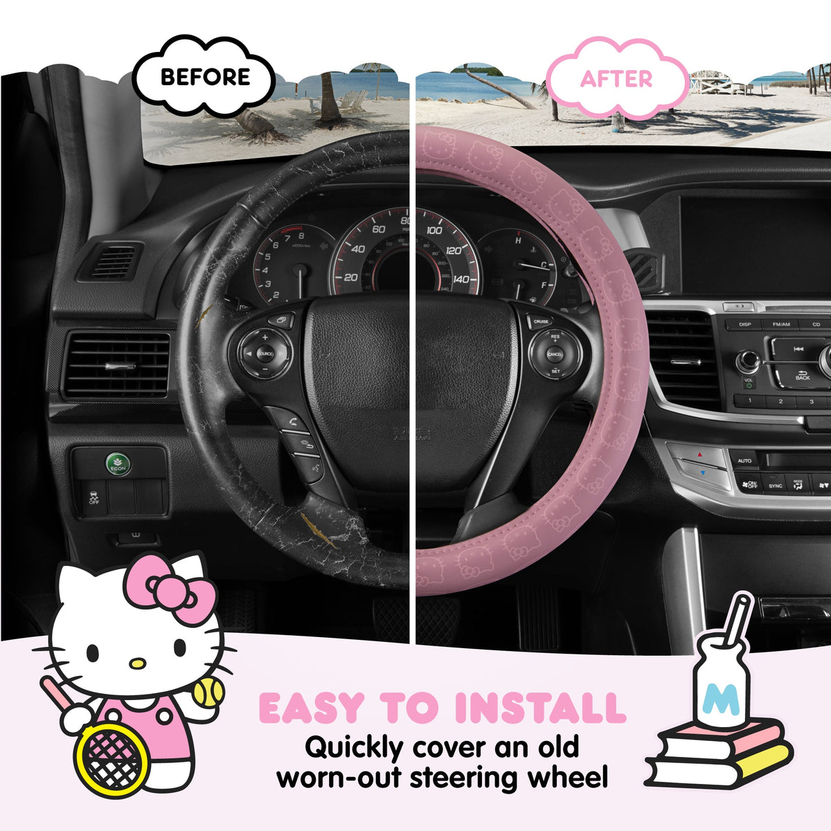 Carbella Sanrio Hello Kitty Pink Lenkrad Abdeckung (Fits 14.5' - 15')