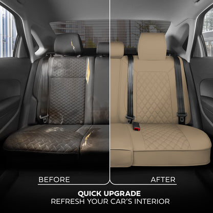 MotorBox Premium Napa Lederrücksitz Abdeckung - Semi Universal Fit für die meisten Autos, LKW & SUV - Beige Rücksitz Protector - Anti-Rutsch, langlebige Bench Abdeckung - Einfache Installation, Luxus Auto Interior Upgrade