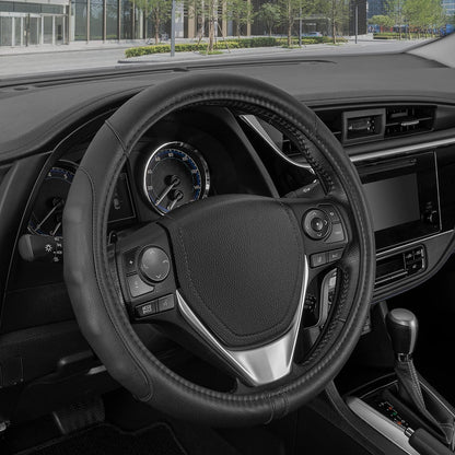 Motor Trend GripDrive Synthetische Leder Auto Lenkrad Abdeckung Schwarz mit farbigen Accent Stitching Komfort Grip - Standard 15 Zoll (Mehrere Farben & Größen)