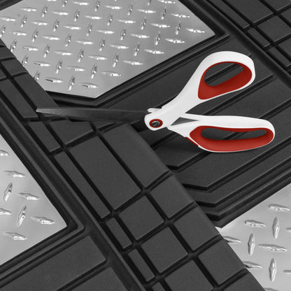 CAT 4-Stück Zwei-Tone Metallic-Look Front Floor Matts und Hintere Bodenmatten - Heavy Duty, All Weather, Trimm to Fit