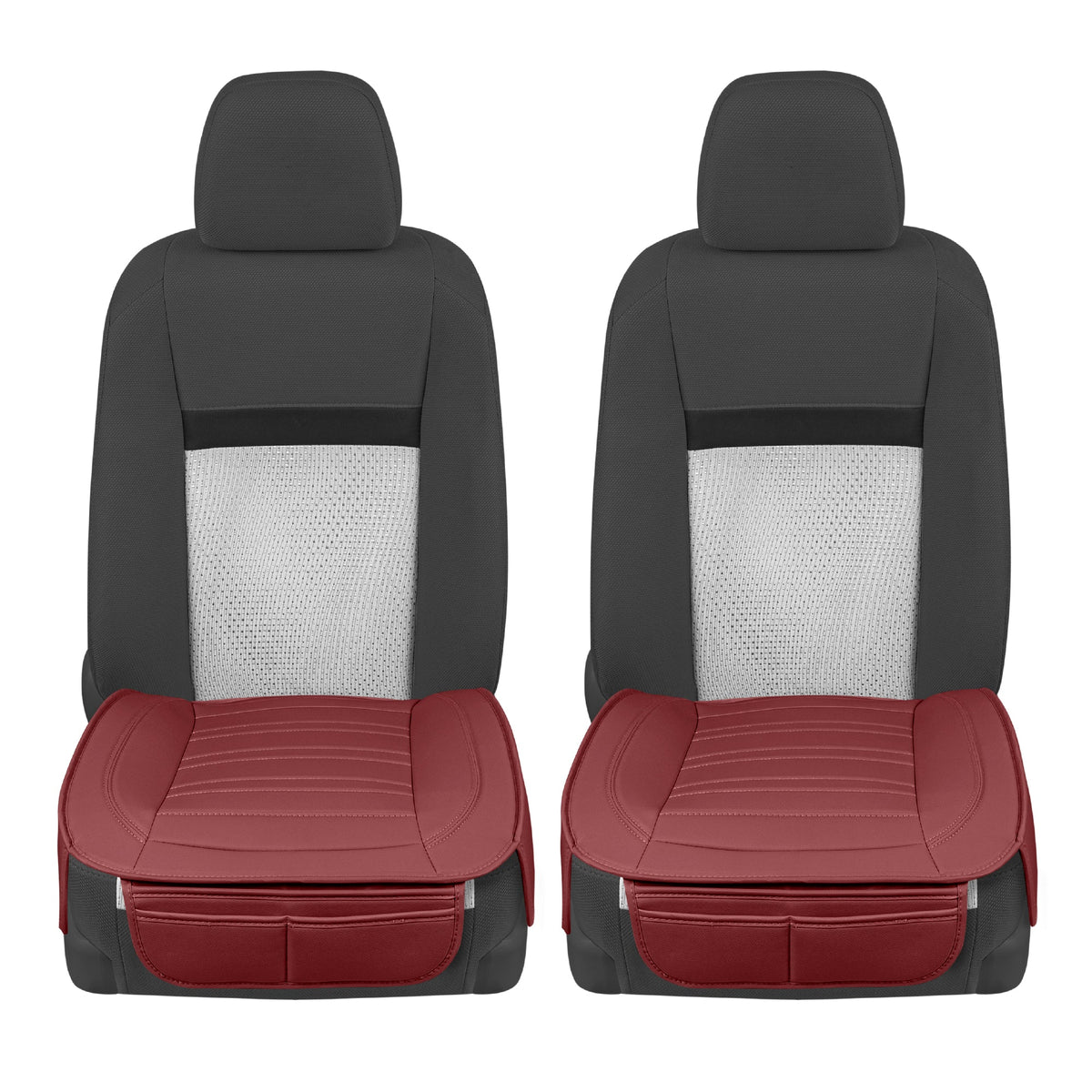 Motor Trend Faux Leder Vordersitz Abdeckung für Autos - Set von 2 Burgunder Vordersitz Abdeckungen für SUV & Truck mit Aufbewahrung Taschen - Autositze Abdeckung Protector - Bottom Cushion Coverage Only