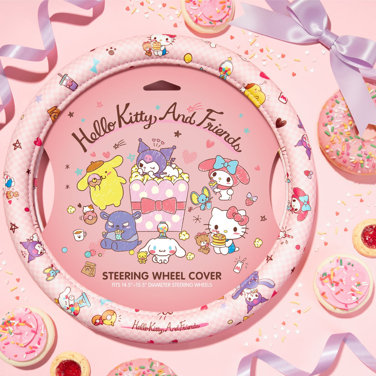 Hello Kitty und Freunde Lenkrad Abdeckung, Universal Fit süße Zubehör für Frauen, stilvolle Dekor Geschenk Hallo Zubehör - Passt Standardräder 14.5'-15'