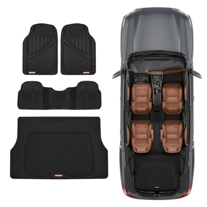 MotorTrend 4-Piece FlexTough Performance Deep Channel Front Floor Mat, Rear Floor Mat und Trunk / Cargo Mat - Heavy Duty, All Weather, Trim to Fit