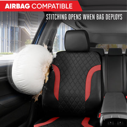 Motor Trend Faux Ledersitzbezüge für LKW, Autos und SUV - Front Black & Red Car Seat Cover Set - Universal Fit für die meisten Automobile - Forros Para Asientos De Carro - CarSeat Cover Zubehör