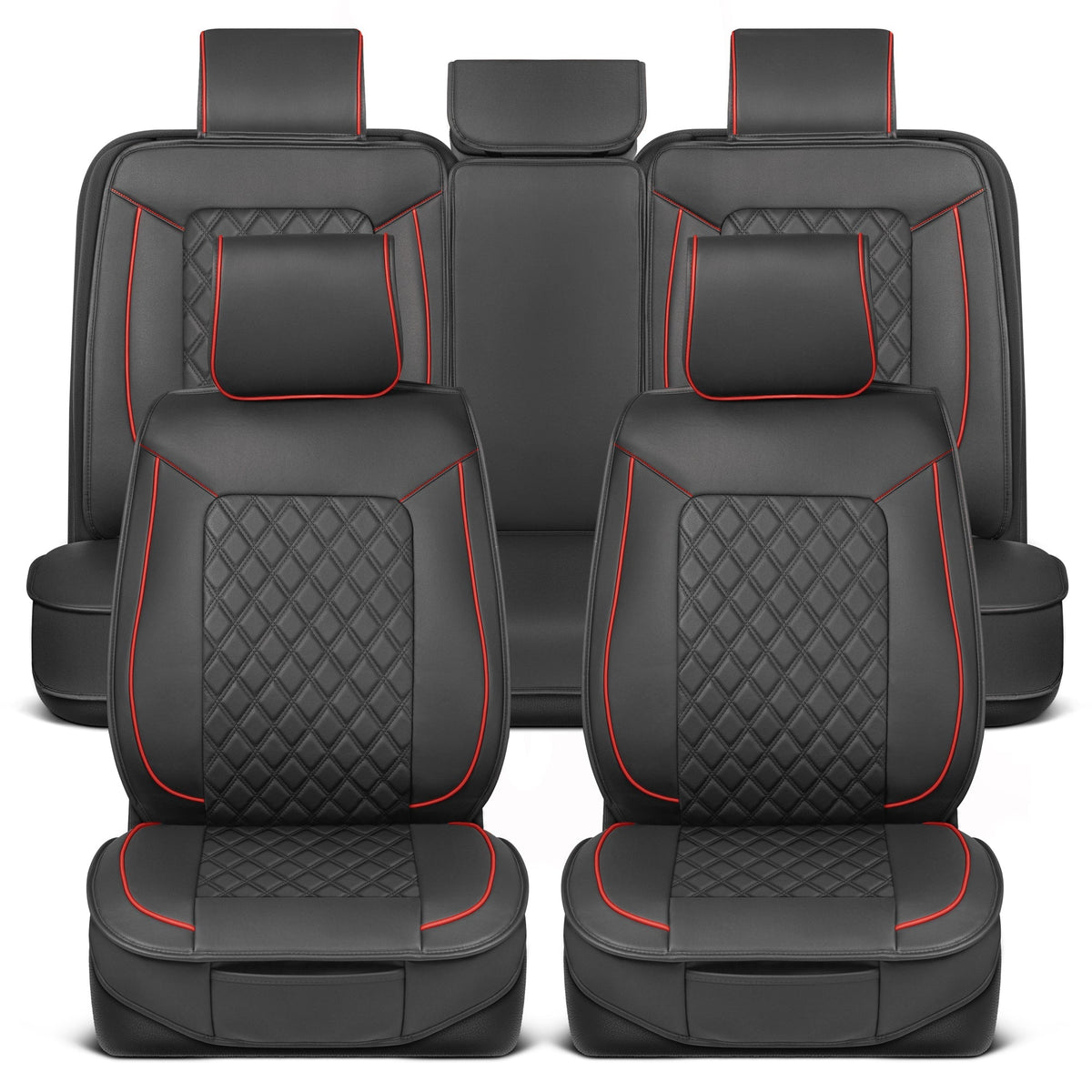 MotorBox 11-Piece Prestige Edition Premium Faux Leather Diamond Stitched Cushion Vordersitz- und Rücksitzabdeckungen